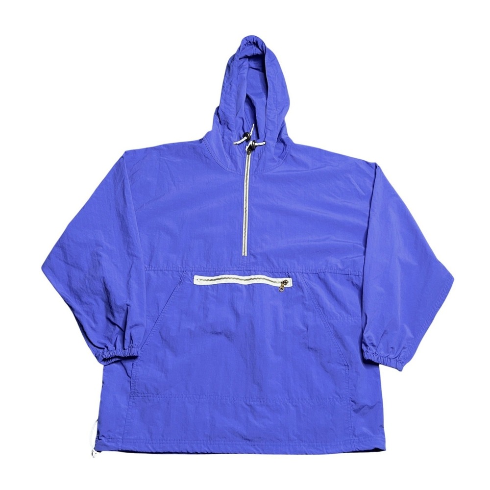 VTG Woolrich Men's Medium Anorak Vintage Windbreaker Half Zip Hooded Jacket Blue